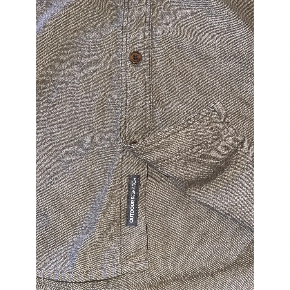 Outdoor Research Shirt Men L Brown Elbow Patches‎ Pockets Long Sleeve Button Up